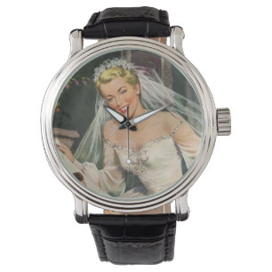 Vintage Wedding, Retro Bride with Flower Girl Watch