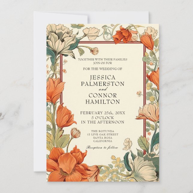 Vintage Wedding retro floral Invitation (Front)