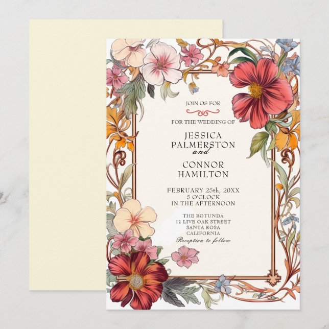 Vintage Wedding retro floral Invitation (Front/Back)