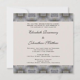 Vintage Wedding, Retro Grey Squares and Stripes Invitation