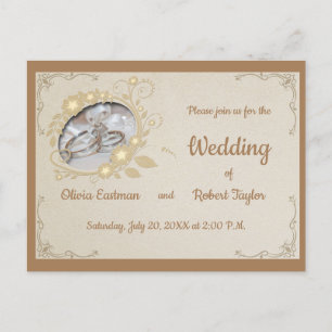 Vintage wedding rings invitation postcard