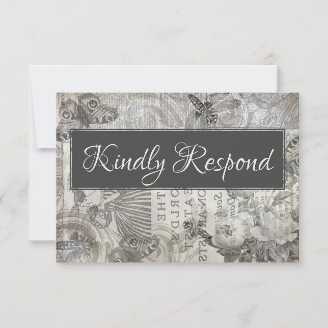 Vintage Wedding RSVP Antique Grey & White  (Front)