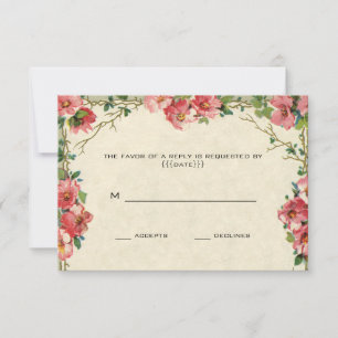Vintage Wedding RSVP, Floral Flowers Pink Roses RSVP Card