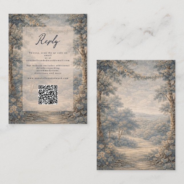 Vintage Wedding RSVP QR Code Reply Card Antique (Front/Back)