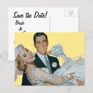 Vintage Wedding Save the Date! Bride and Groom Announcement Postcard