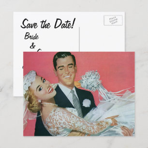 Vintage Wedding Save the Date! Happy Newlyweds Announcement Postcard