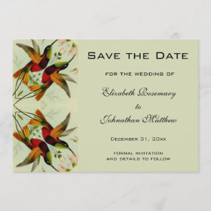 Vintage Wedding Save the Date Hummingbirds Flowers