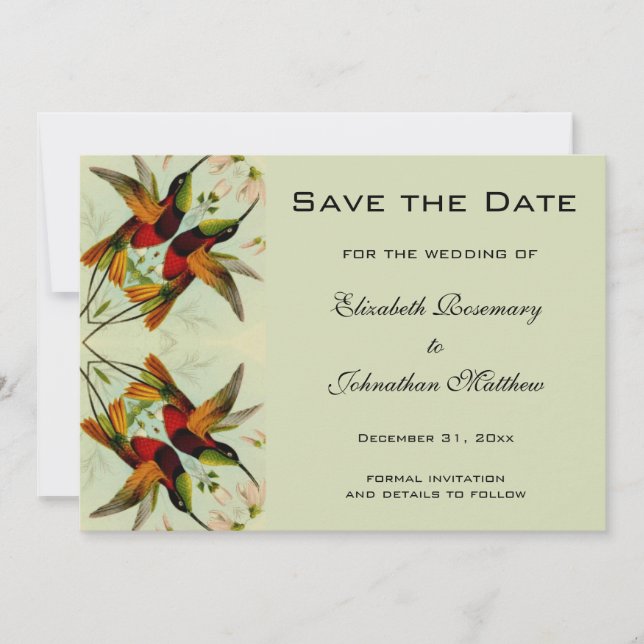 Vintage Wedding Save the Date Hummingbirds Flowers (Front)