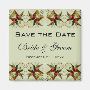 Vintage Wedding Save the Date Hummingbirds Flowers Magnet