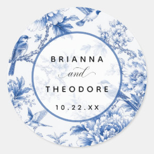 Vintage Wedding Sticker Blue Floral Birds Classic