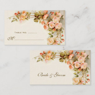 Vintage Wedding Table Number, Antique Rose Flowers Place Card