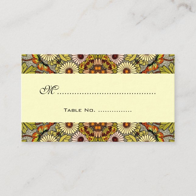 Vintage Wedding Table Numbers, Flowers Butterflies Place Card (Front)