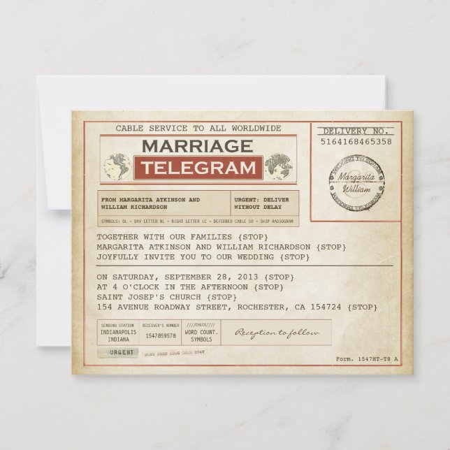 vintage WEDDING telegrams Invitation (Front)