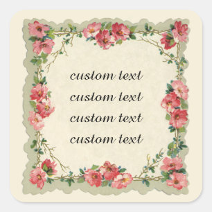 Vintage Wedding Theme, Pink Roses and Flowers Square Sticker