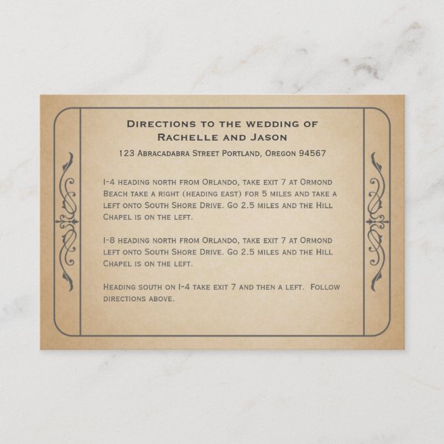 Vintage Wedding Ticket Driving Directions Enclosure Card (Front)