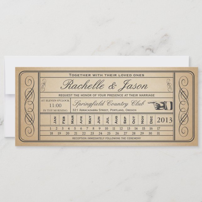 Vintage Wedding Ticket II Punchout Custom 1 Invitation (Front)