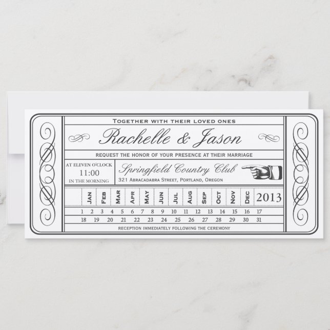 Vintage Wedding Ticket  II  Punchout Golden Invitation (Front)