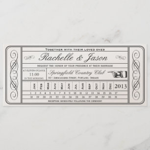 Vintage Wedding Ticket II Punchout Golden Invitation