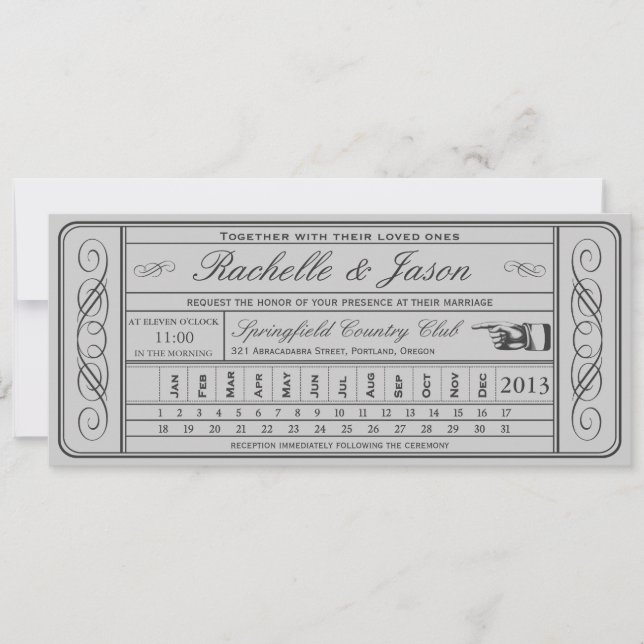 Vintage Wedding Ticket  II  Punchout Invitation (Front)