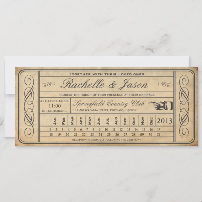 Vintage Wedding Ticket  II  Punchout Invitation (Front)