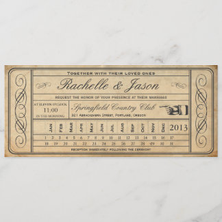 Vintage Wedding Ticket  II  Punchout Invitation