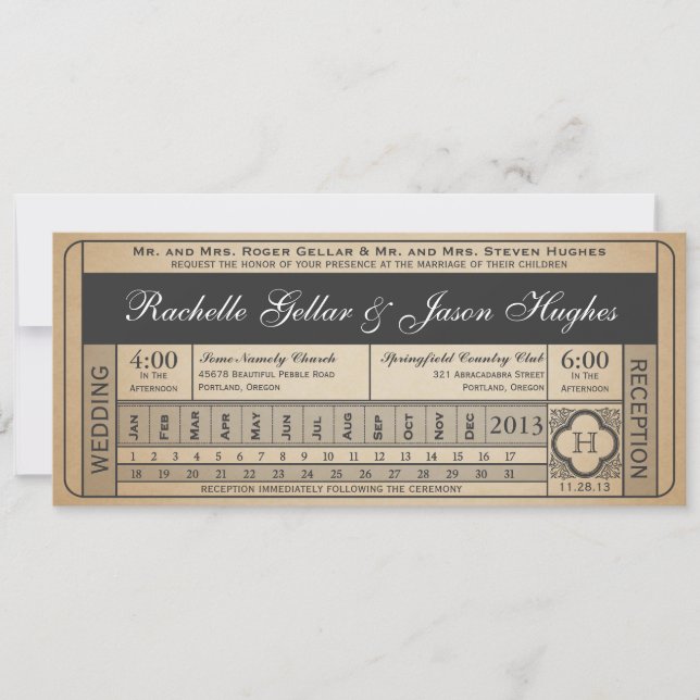 Vintage Wedding Ticket  III  Punchout (Front)