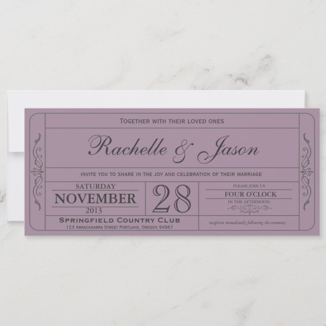Vintage Wedding Ticket  Invitation (Front)