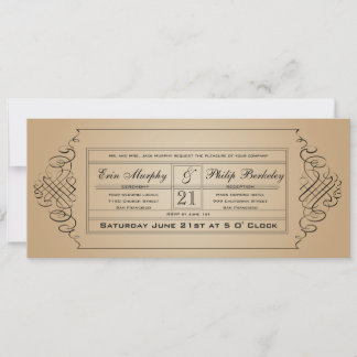 Vintage Wedding Ticket Invitation