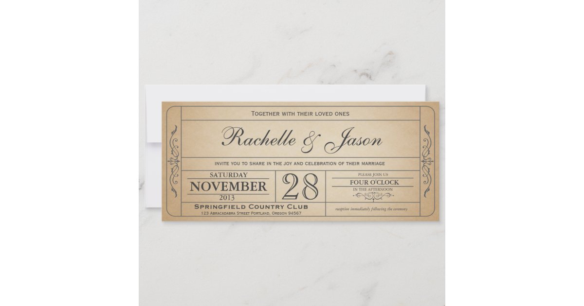 Vintage Wedding Ticket Invitation | Zazzle.co.uk