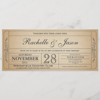 Vintage Wedding Ticket  Invitation