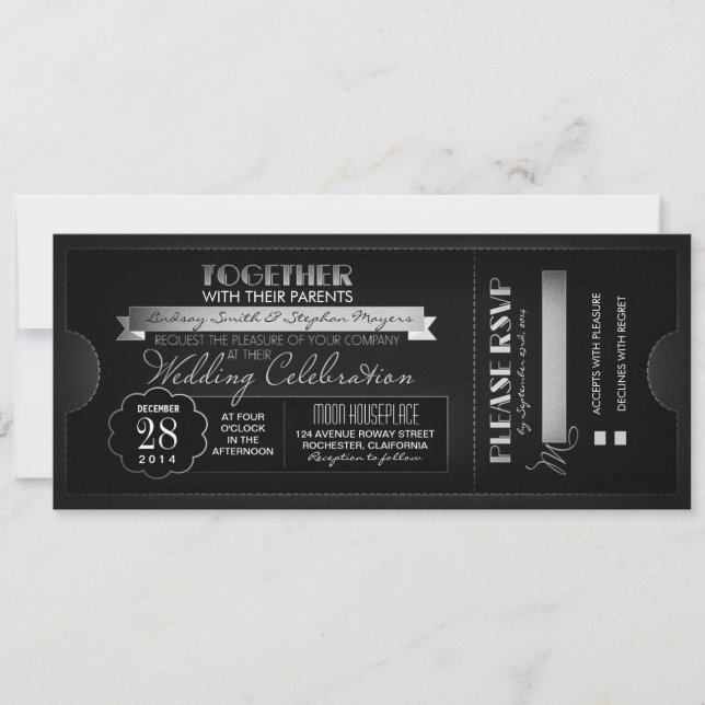 vintage wedding ticket invitation black (Front)