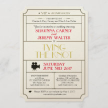 Vintage Wedding Ticket Invitation / Film Theme