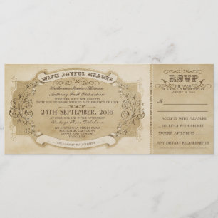 VINTAGE WEDDING TICKET INVITATION WITH RSVP