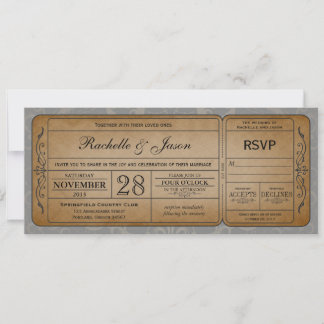 Vintage Wedding Ticket  Invitation with RSVP