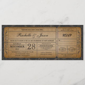 Vintage Wedding Ticket  Invitation with RSVP 3.0