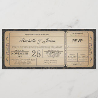 Vintage Wedding Ticket  Invitation with RSVP 3.1