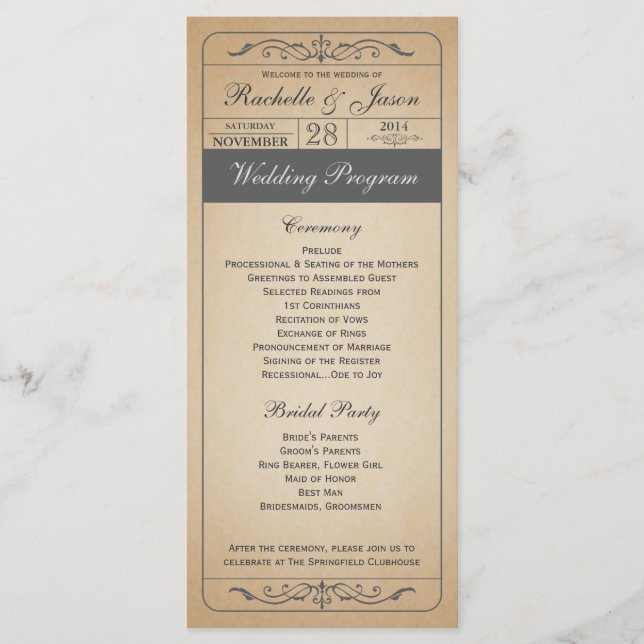 Vintage Wedding Ticket Program Programme (Front)