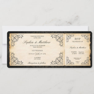 Vintage Wedding Ticket RSVP Baroque Black Invitation