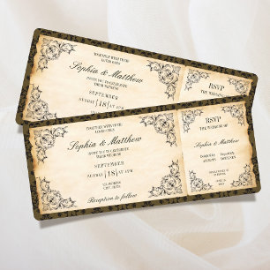 Vintage Wedding Ticket RSVP Baroque Invitation