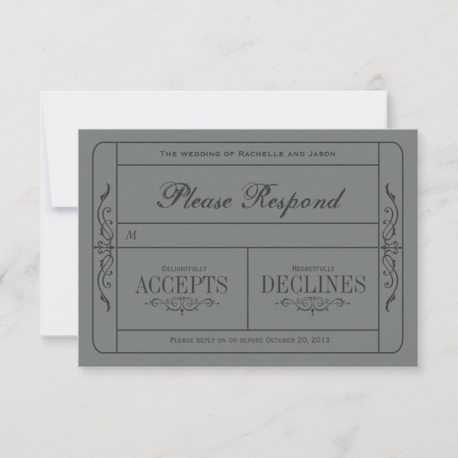 Vintage Wedding Ticket  RSVP Card (Front)