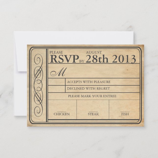 Vintage Wedding Ticket RSVP  II  Punchout (Front)