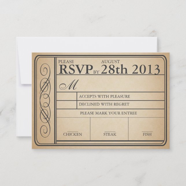 Vintage Wedding Ticket RSVP  II  Punchout Card (Front)