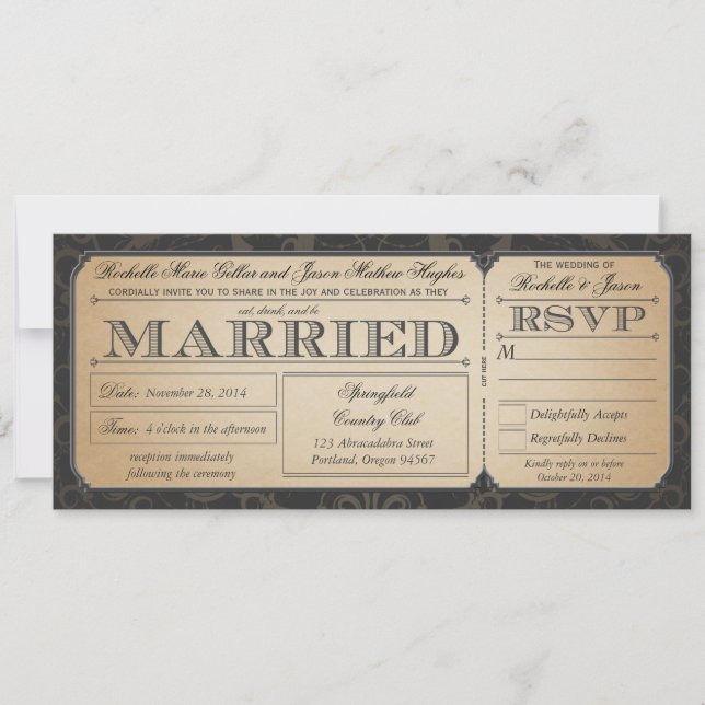 Vintage Wedding Ticket with RSVP collection III Invitation (Front)