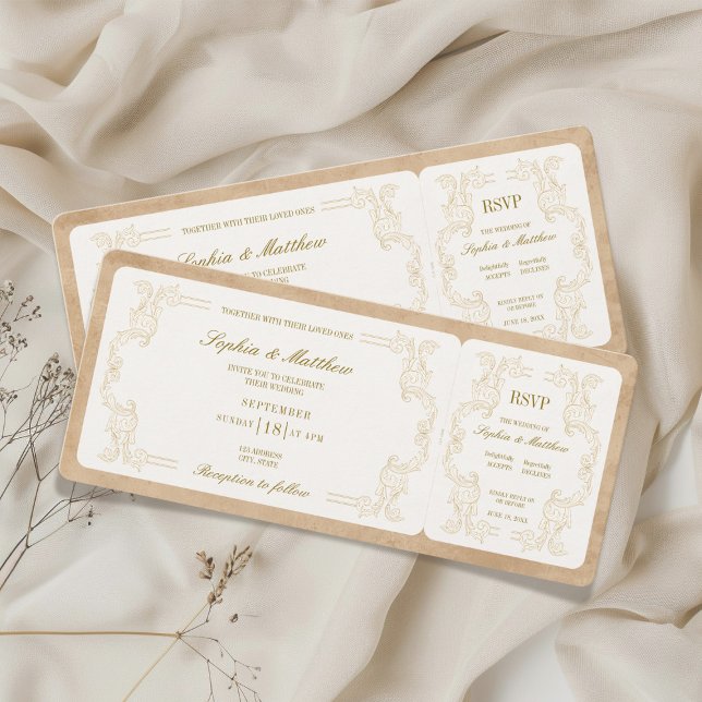 Vintage Wedding Ticket with RSVP  Invitation (Vintage Wedding Ticket with RSVP Invitation)
