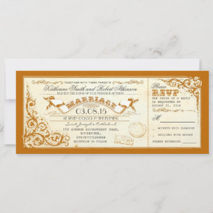 vintage wedding tickets & blue elegant flourishes invitation