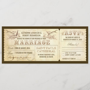 Vintage Wedding Tickets with Deer Antlers Invitation