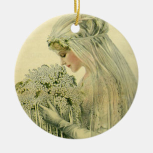 Vintage Wedding, Victorian Bride Bridal Portrait Ceramic Tree Decoration