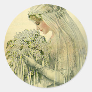 Vintage Wedding, Victorian Bride Bridal Portrait Classic Round Sticker