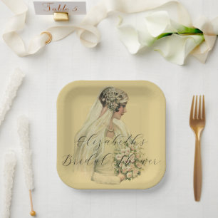 Vintage Wedding, Victorian Bride Bridal Portrait Paper Plate
