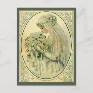 Vintage Wedding, Victorian Bride with Flowers Postcard